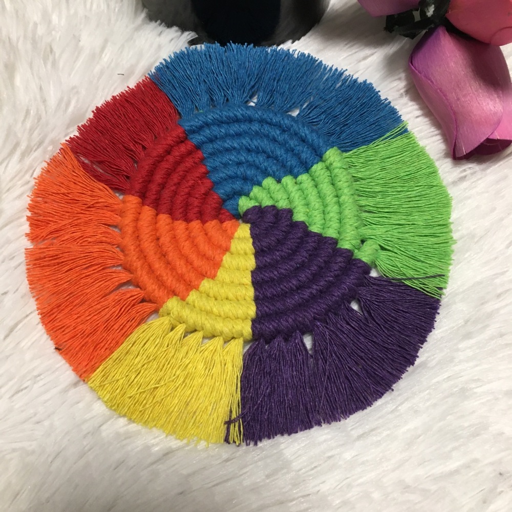 3 PCS Macrame Coaster Rainbow 🌈 Handmade - Picture 3 of 8
